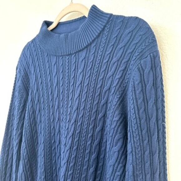 Lands' End Navy Blue Cable Knit Sweater, Size L (14-16) - Picture 2 of 7